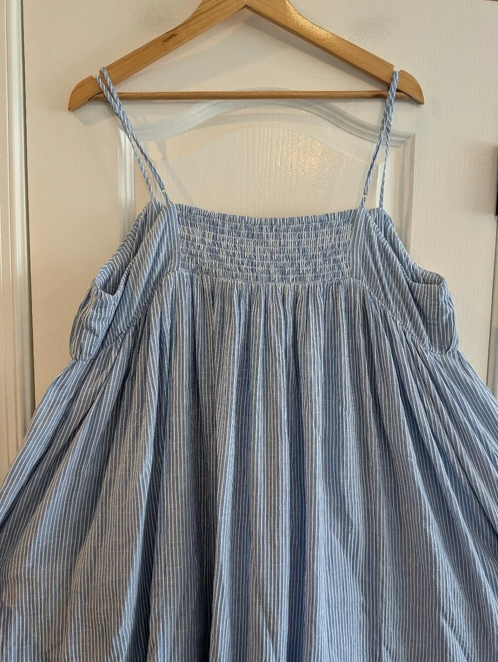 J. Crew Airy Gauze Empire-Waist Midi Dress Stripe Blue White Cotton Size 3X NWT